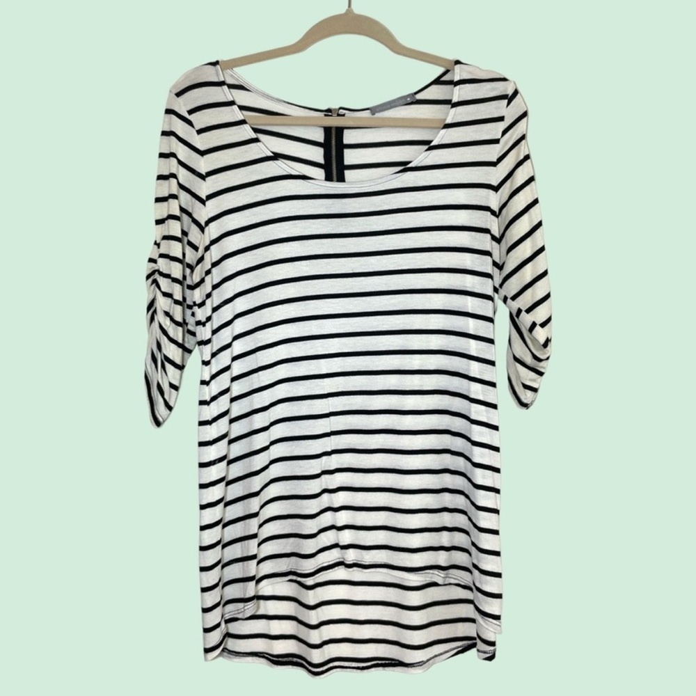 Olivia Moon Black & White Striped Dress Shirt With Zip Back - Size: M